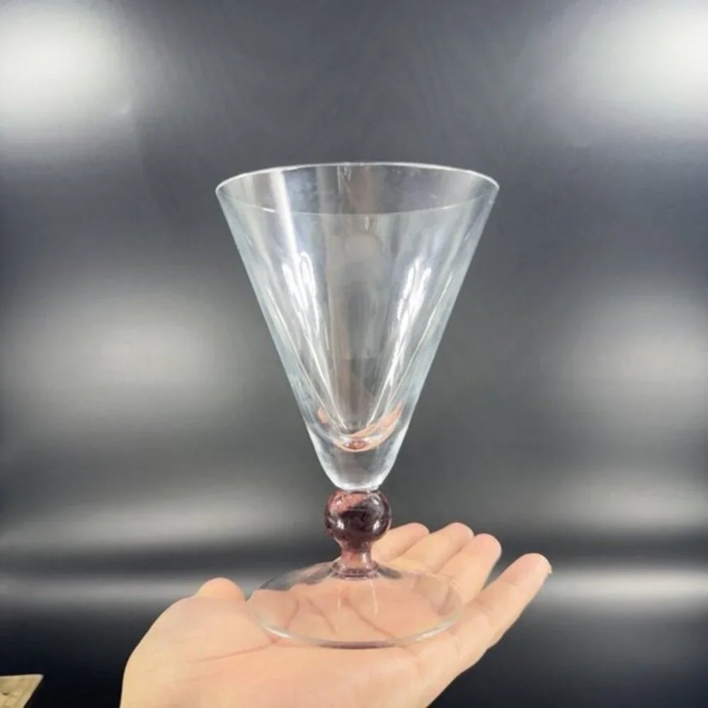 Martini Cosmo Cocktail Glass Bubble Ball Stem Purple Base  Barware Set 3 Glasses